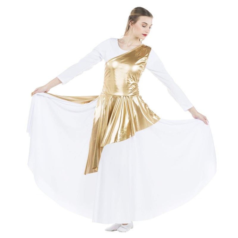 Danzcue Womenâ€™s Asymmetrical Dance Tunic Praise Dance Tunic for Women (White Dress Not Included), Gold, Large-X-Large - Image 1